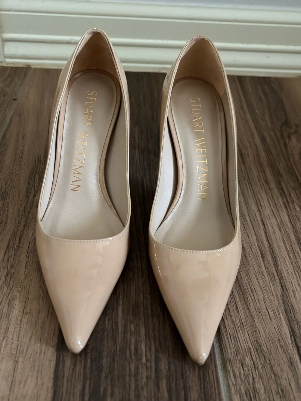 Stuart Weitzman Blush Patent Pointed-Toe Pumps